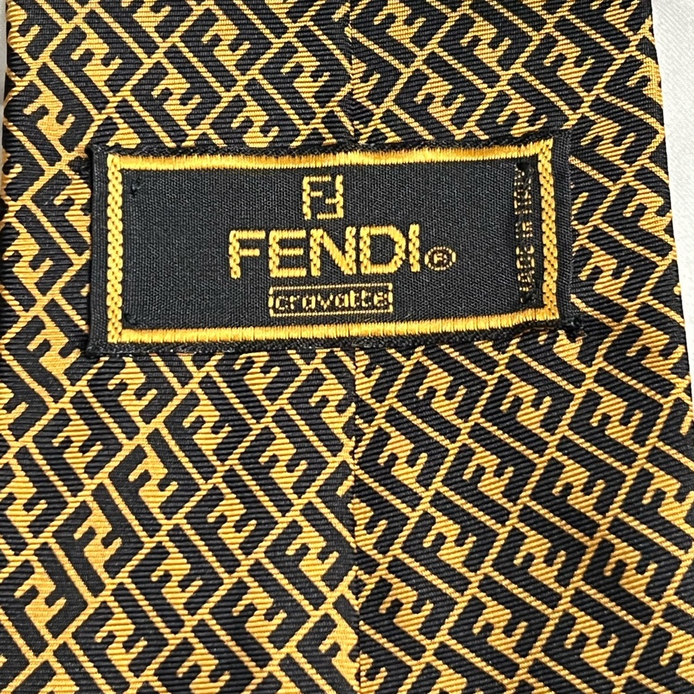 Beautiful FENDI Black and Gold Monogram Silk Tie W/ Certificate.